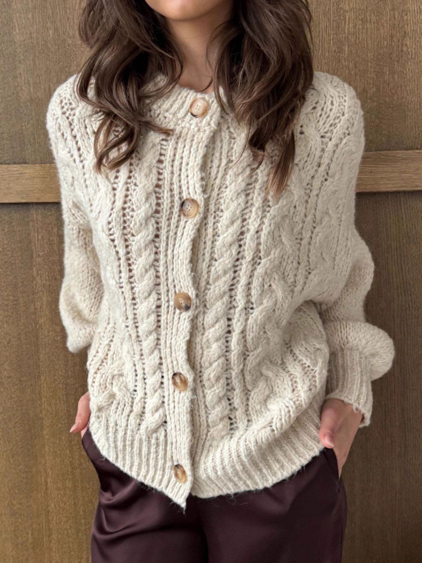 Cable Knit Button-Down Cardigan