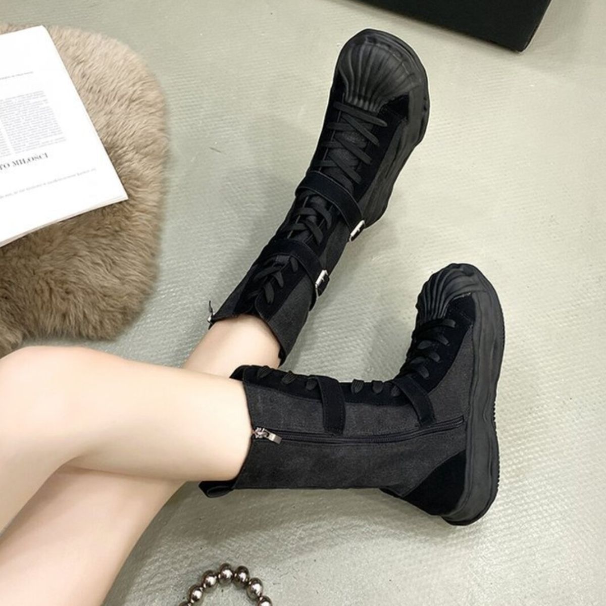 Buckled Lace Up Boots