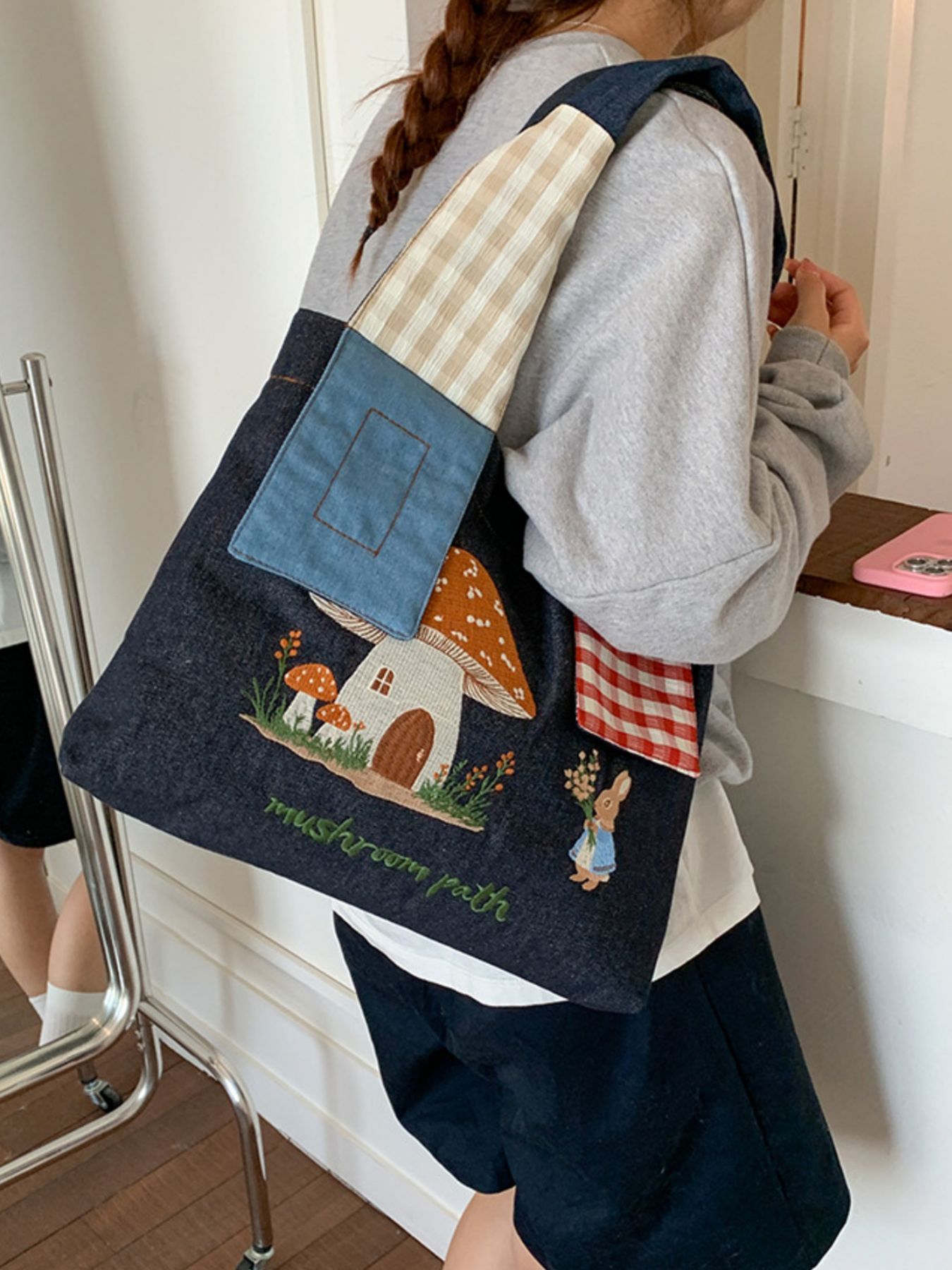 Mushroom Corduroy Tote Bag
