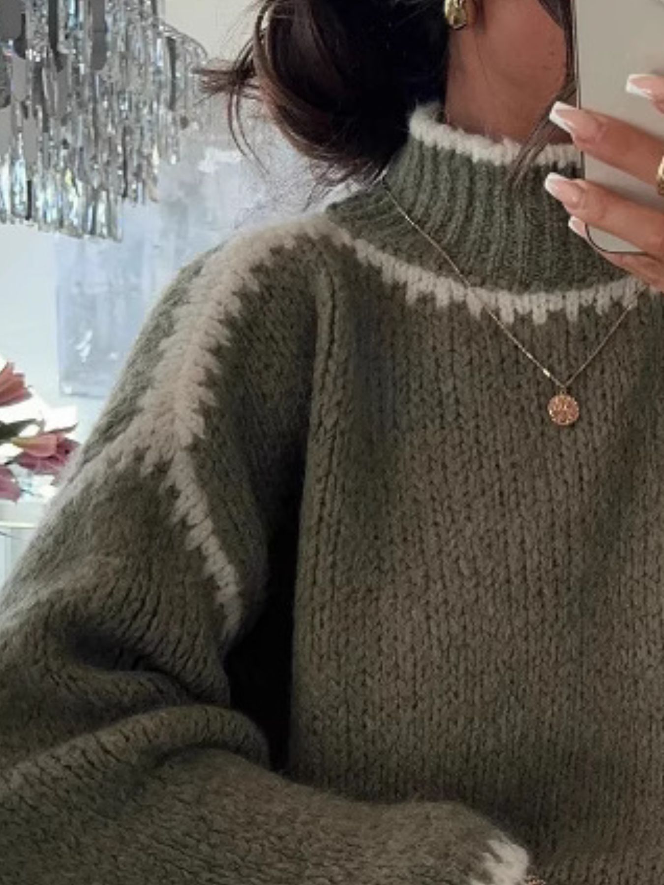 Contrast Trim Turtleneck Long Sleeve Sweater