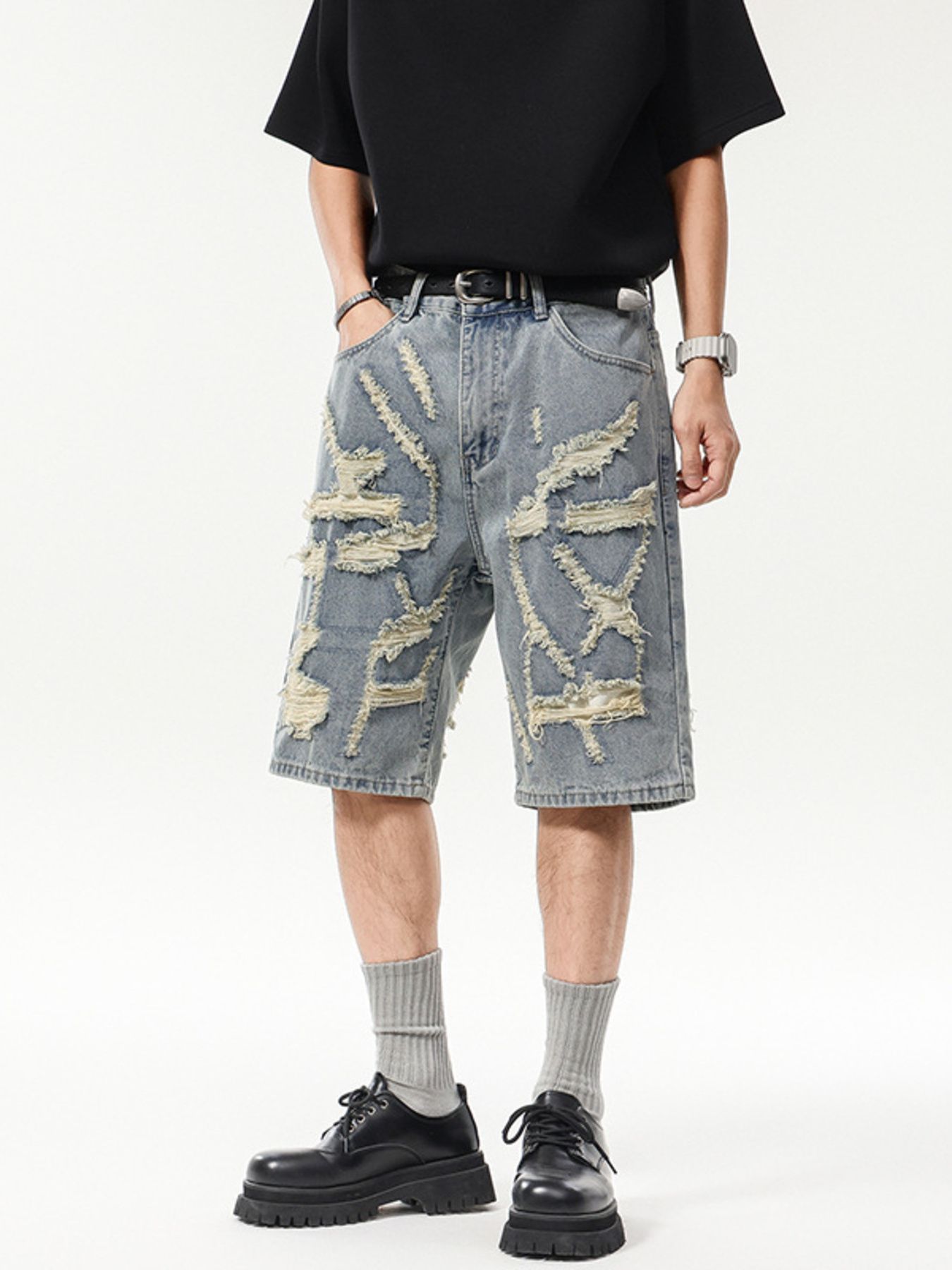 Men's Wash Distressed Denim Shorts
