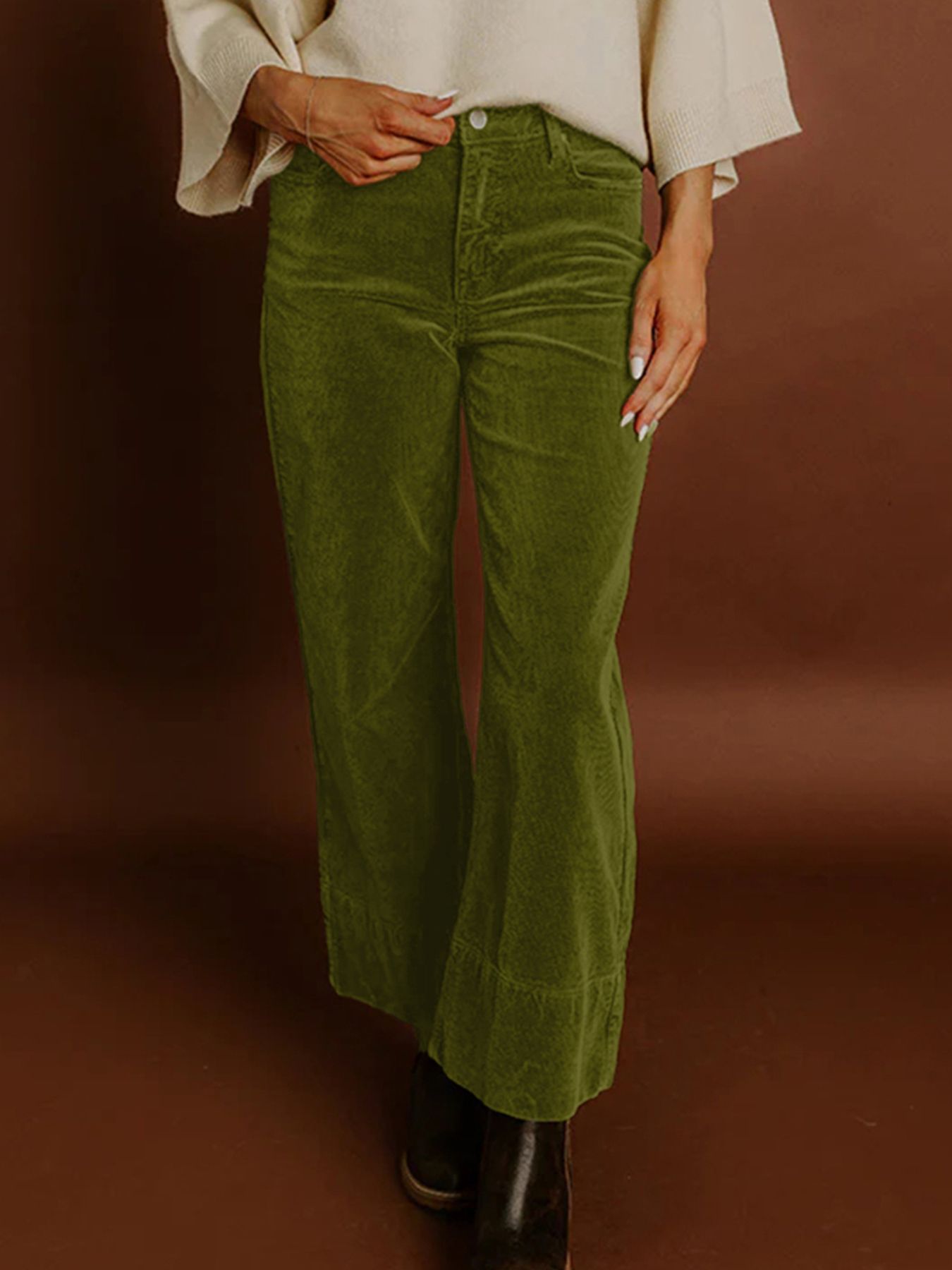 Corduroy Solid Color High Waist Wide Leg Pants