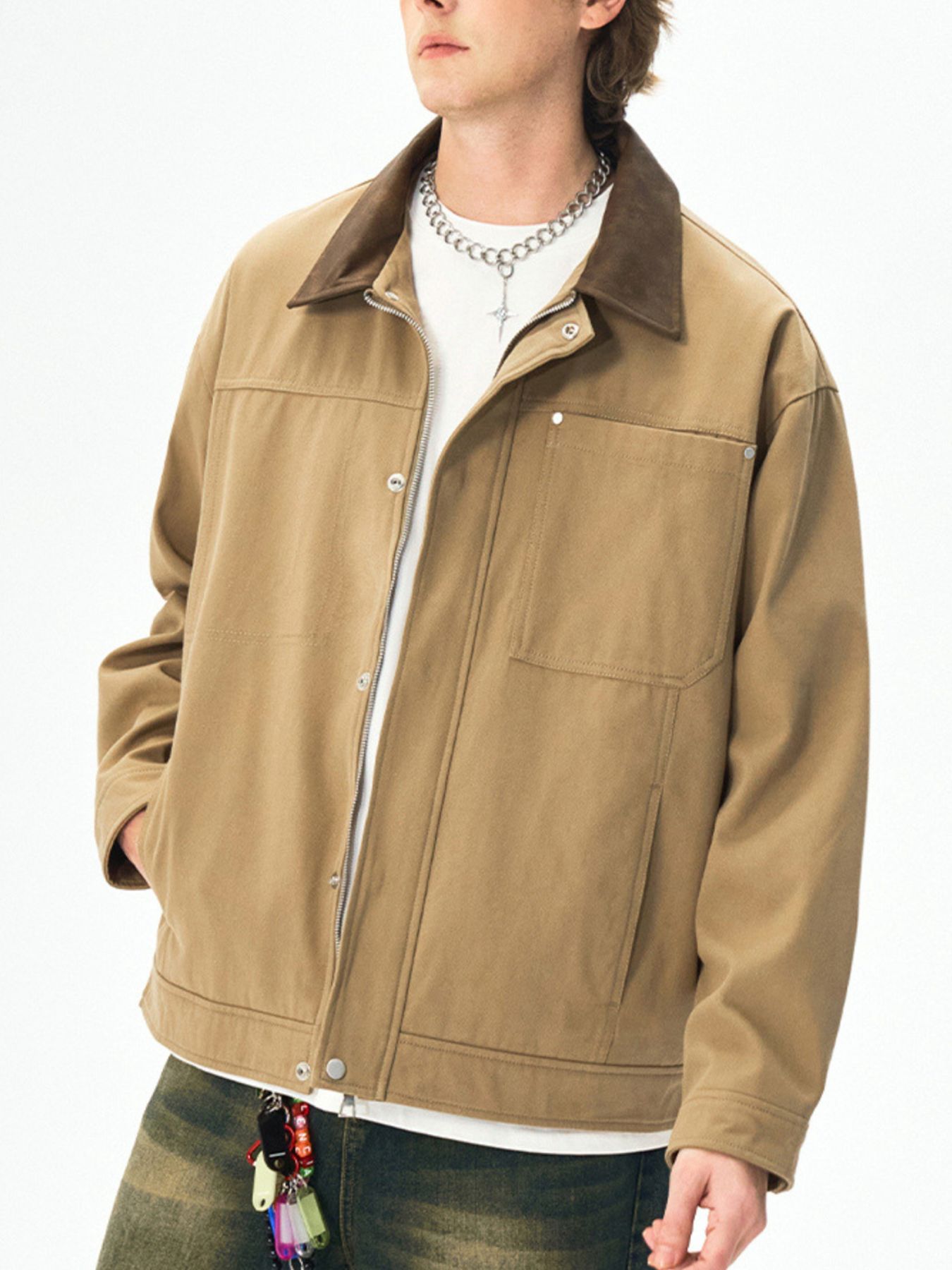 Men's Plus Size Snap Down Long Sleeve Jacket