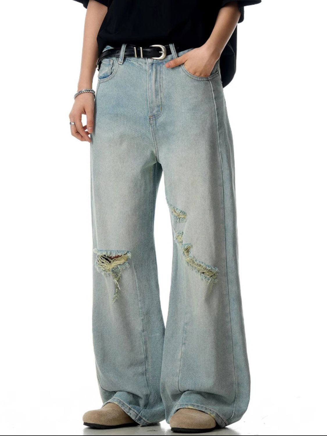 Men's Distressed Wide Leg Jeans