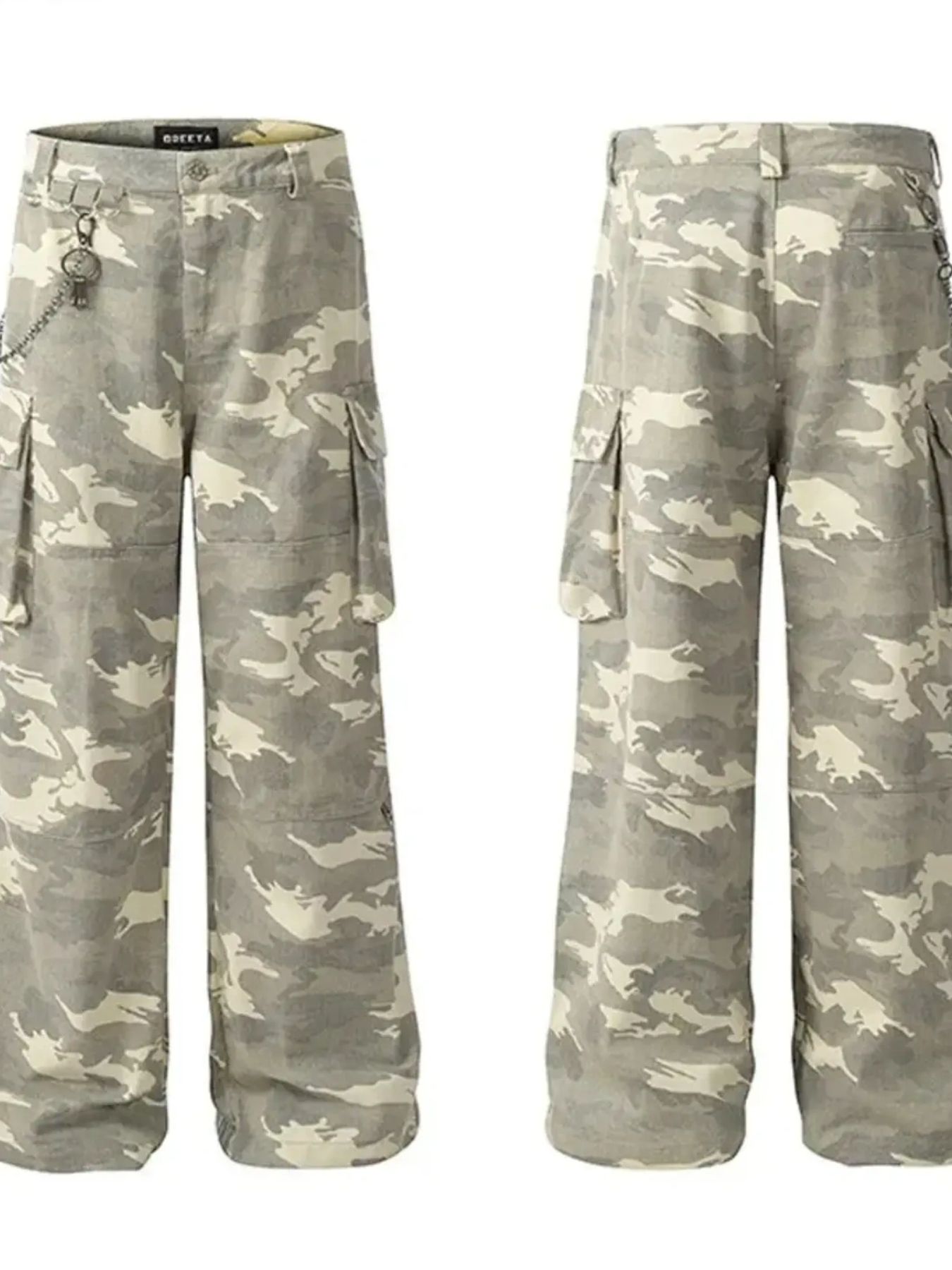 Men's Camouflage Cargo Pants with Chain Detail