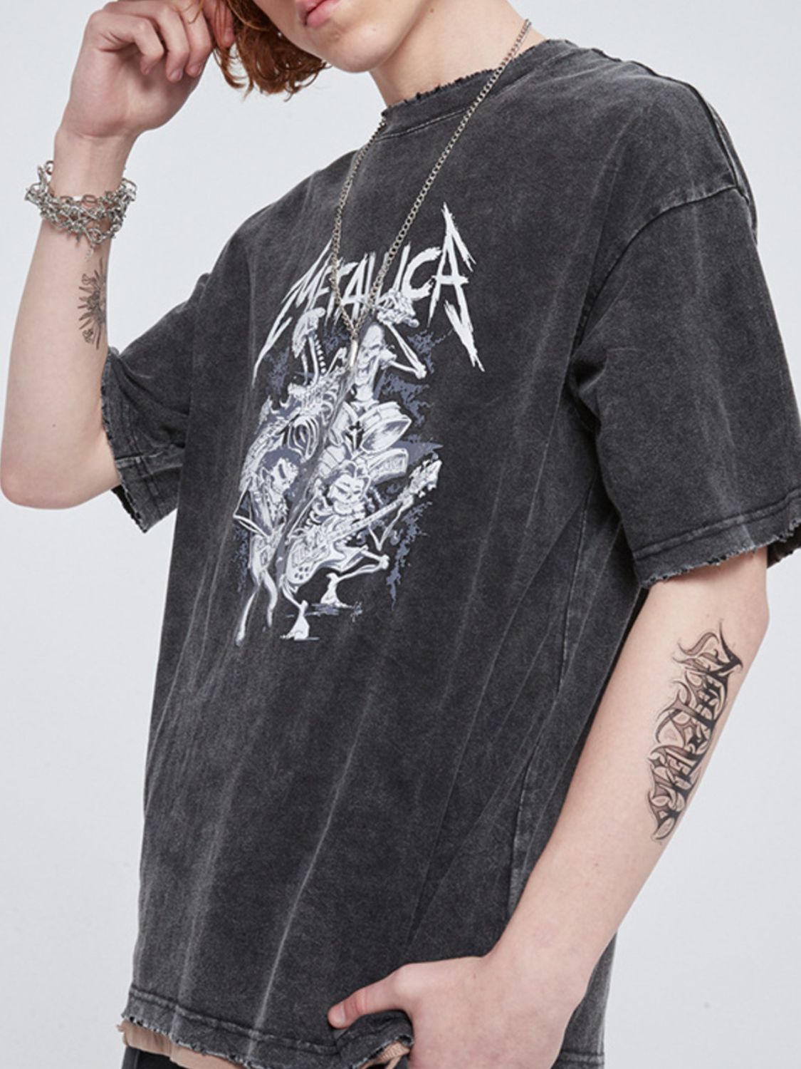 Men's Graphic Round Neck Wash T-Shirt