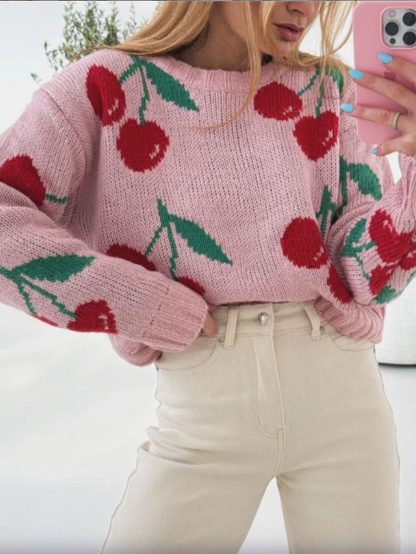 Cherry Pattern Long Sleeve Sweater