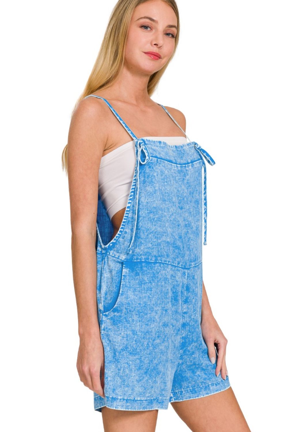 Washed Linen Knot Strap Rompers