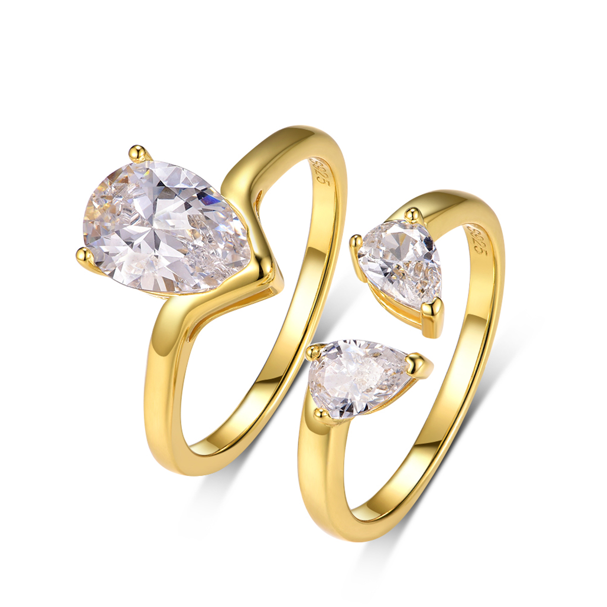 2 Piece 1.75 Carat Moissanite 925 Sterling Silver Teardrop Ring