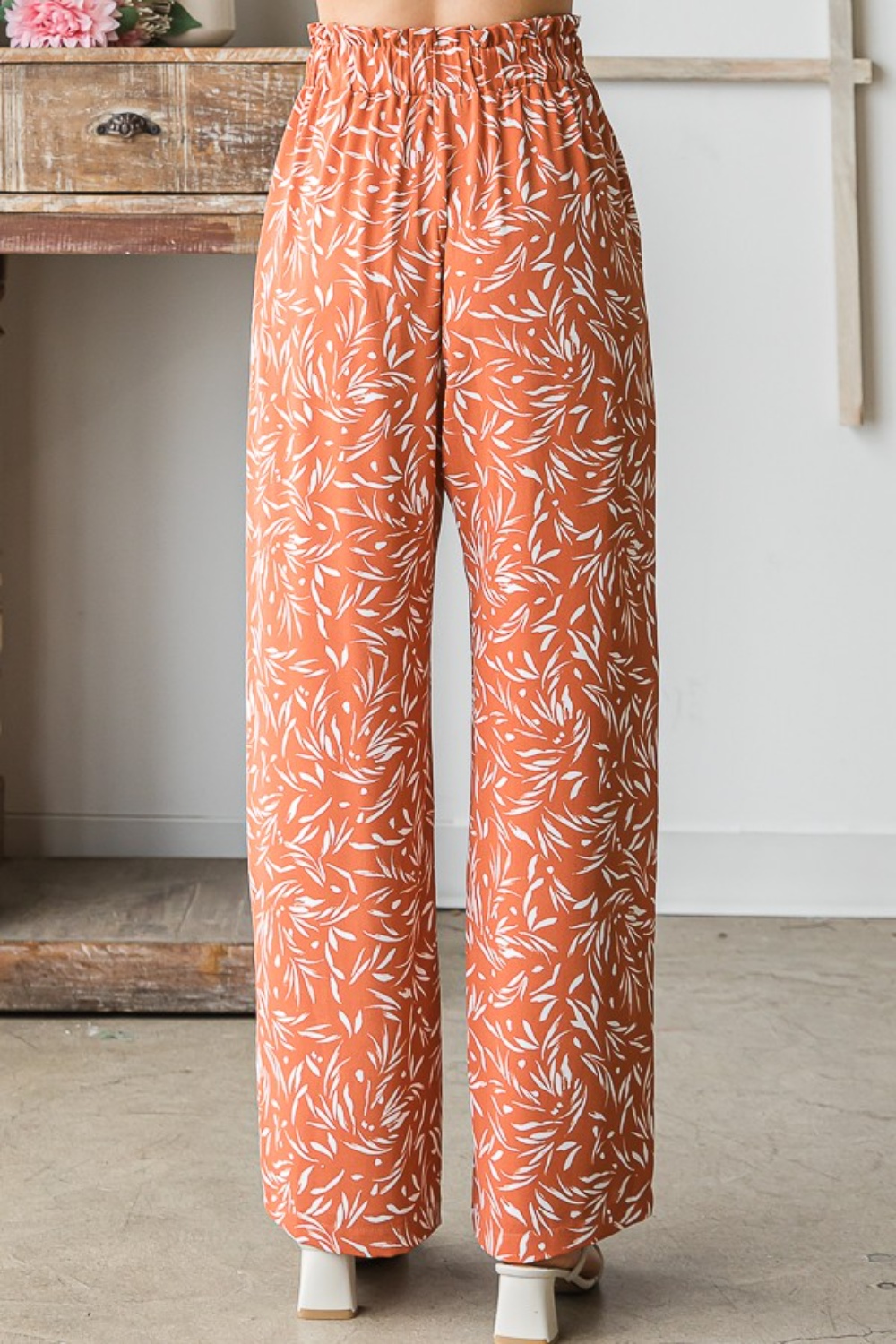 Full Size Printed Tied Straight Casual Pants