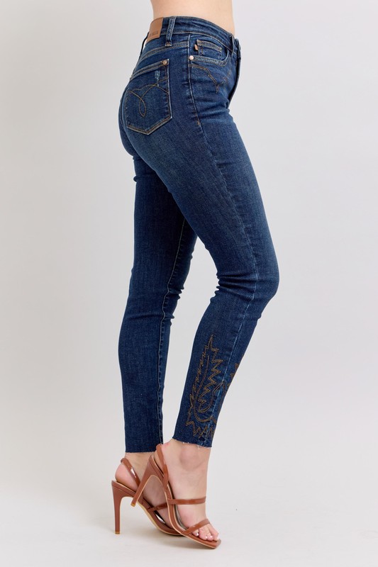 Full Size Embroidered High Rise Skinny Jeans Plus Size