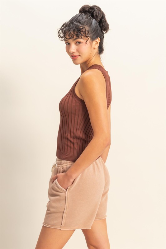 Stretchy Ribbed Round Neck Sweater Tank