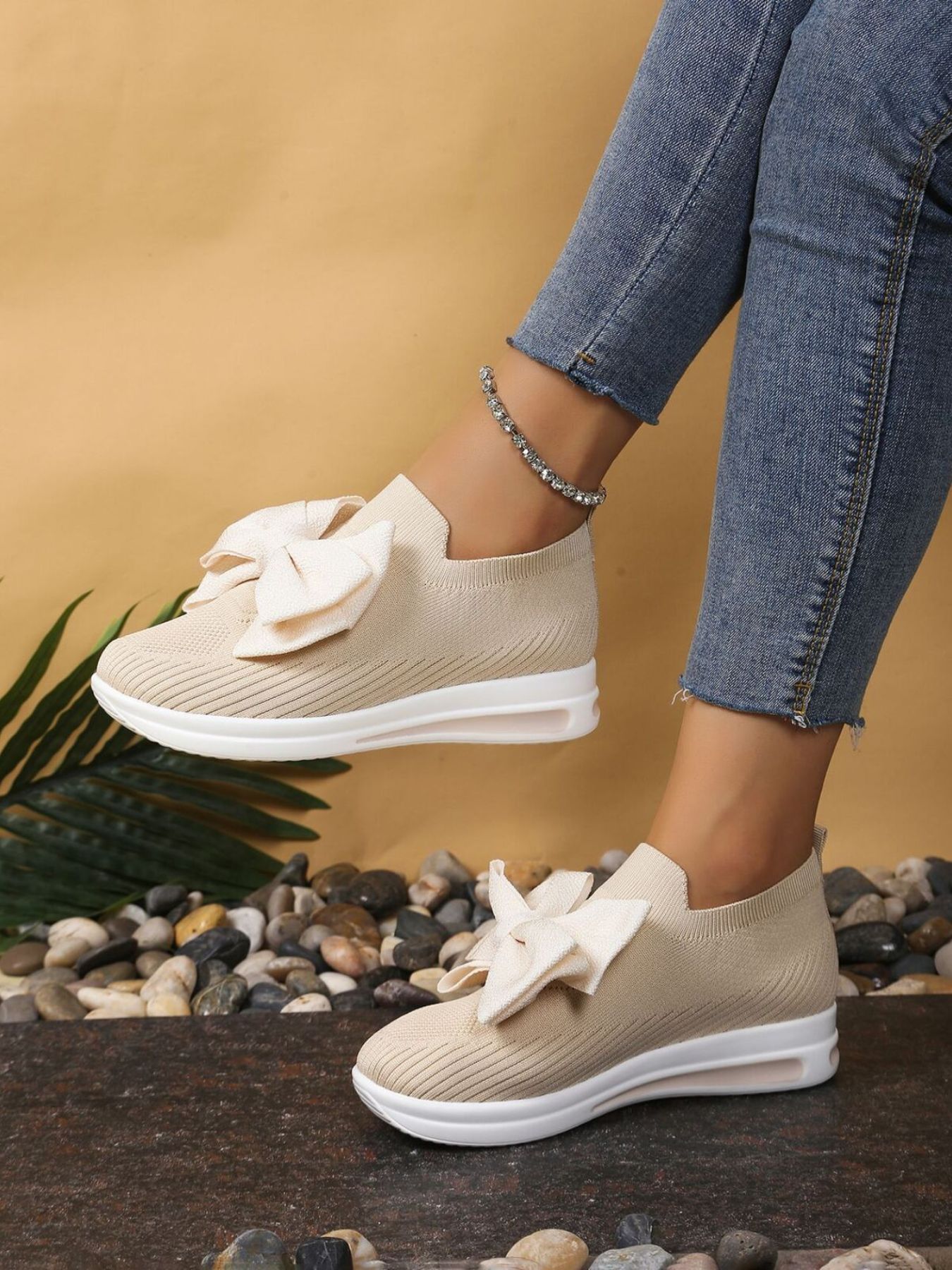 Bow-Tie Knit Slip-On Sneakers