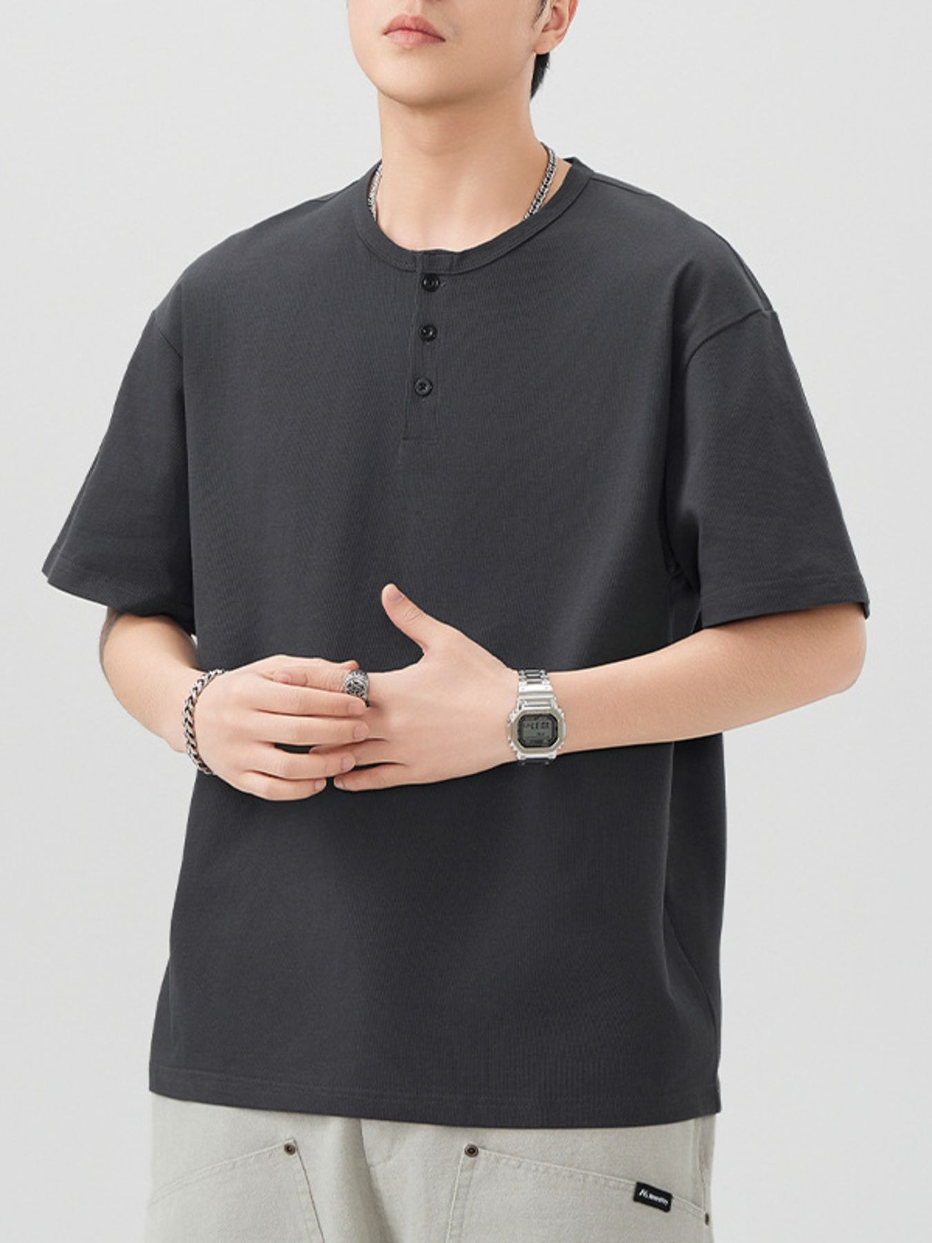 Men's Plus Size Button Detail Short Sleeve T-Shirt