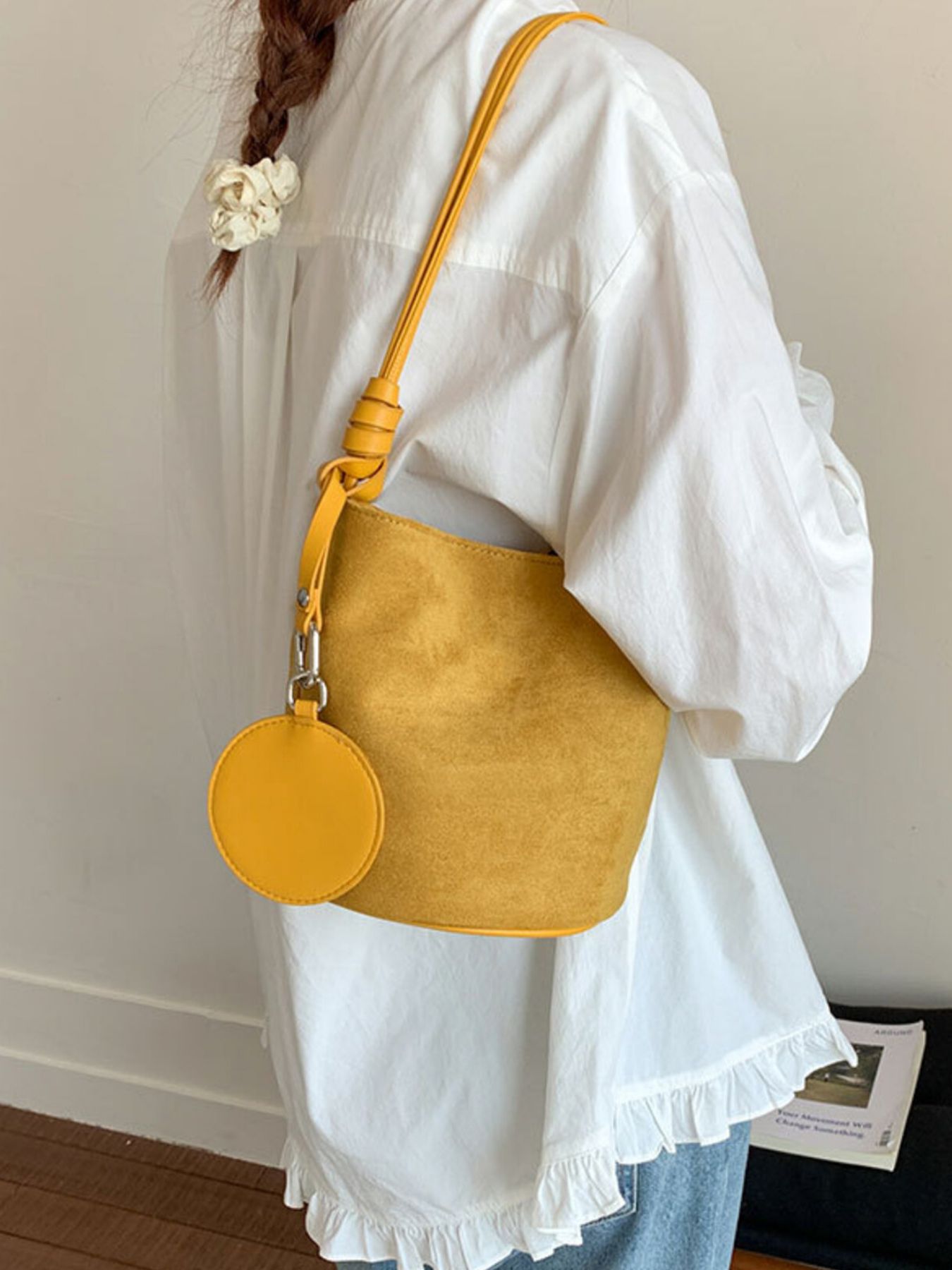 Suede Solid Color Bucket Bag