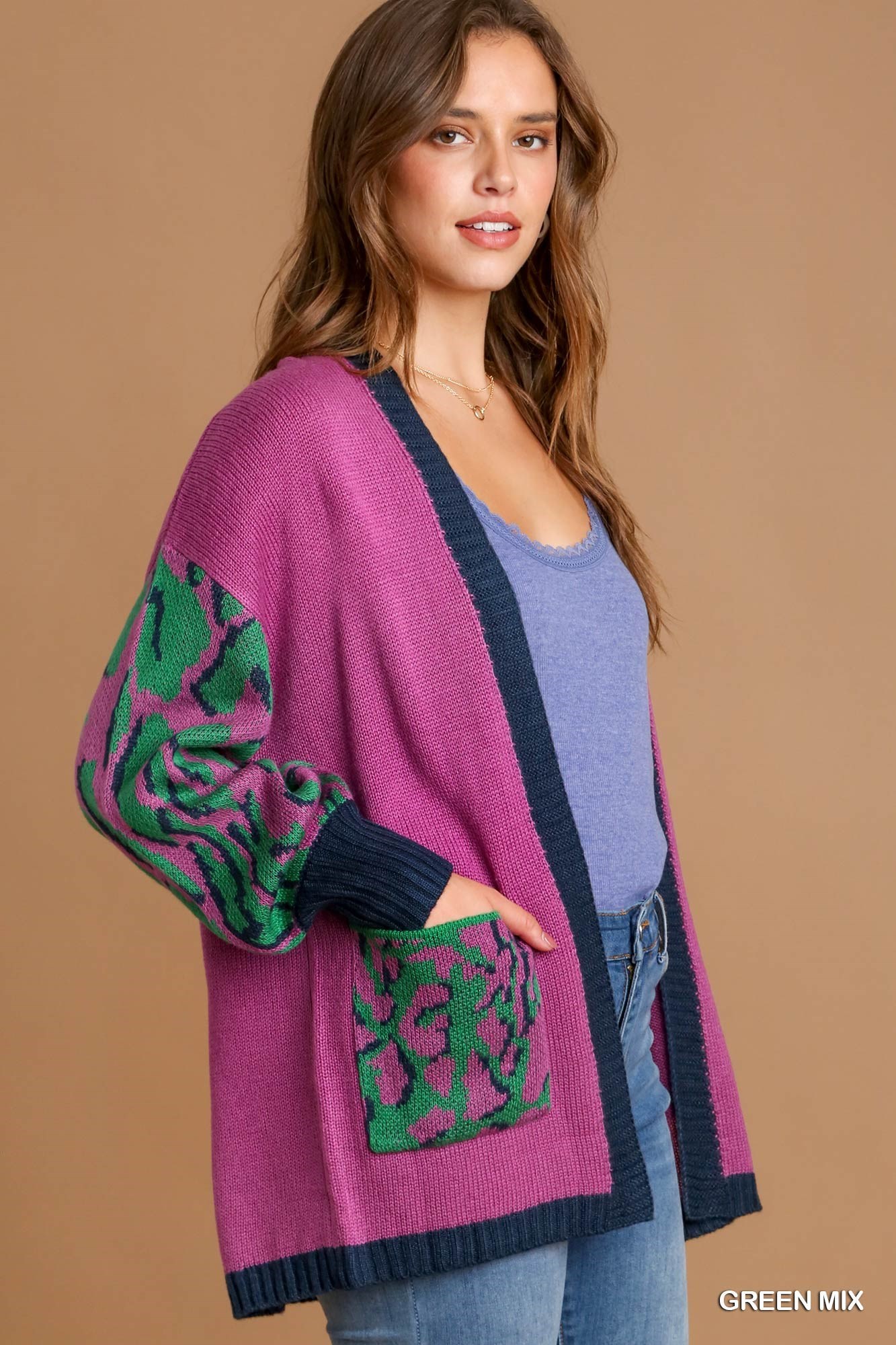 Umgee Animal Print Open Front Sweater Cardigan