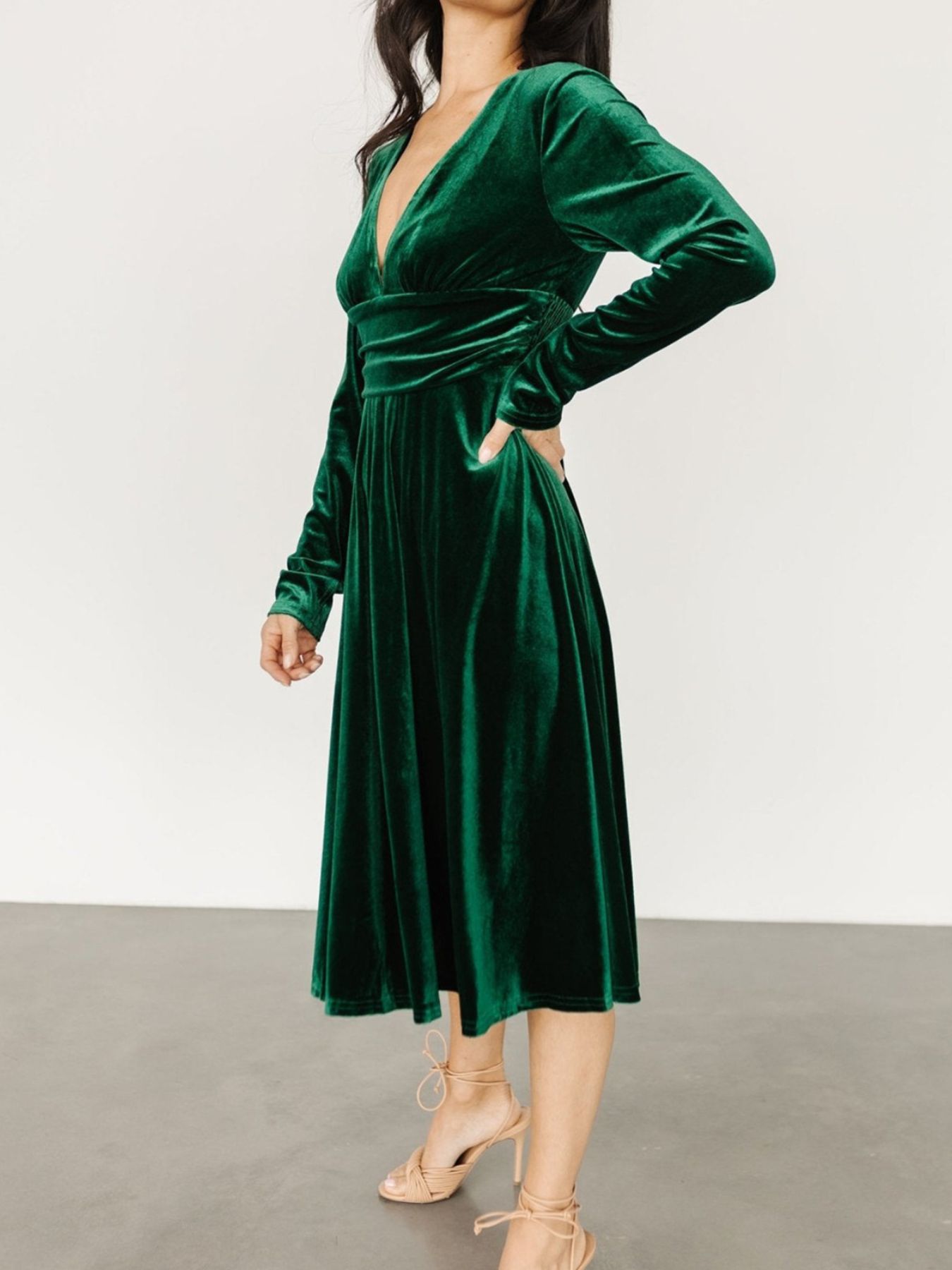 Velvet Deep V-Neck Long Sleeve Dress