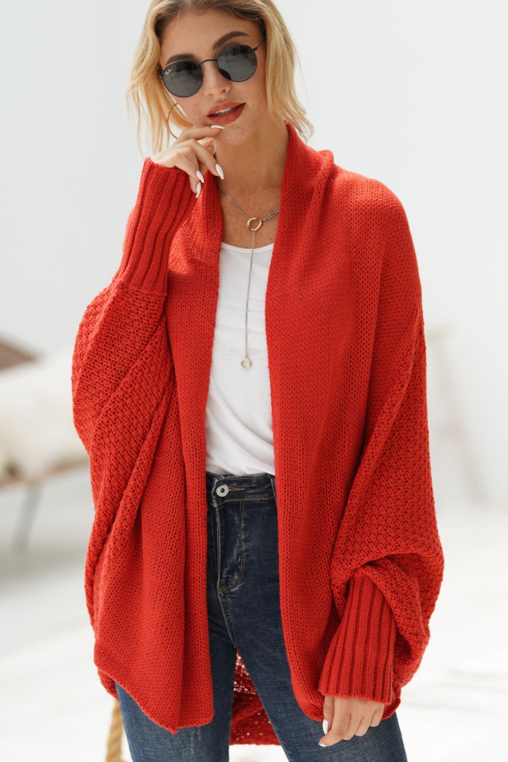 Open Front Batwing Sleeve Cardigan view 7
