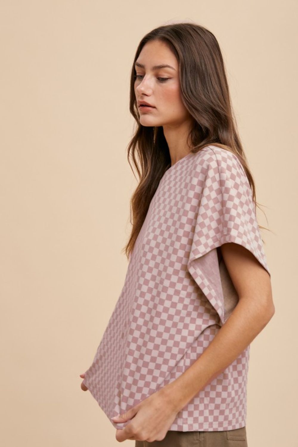 Checkered Round Neck Short Sleeve T-Shirt