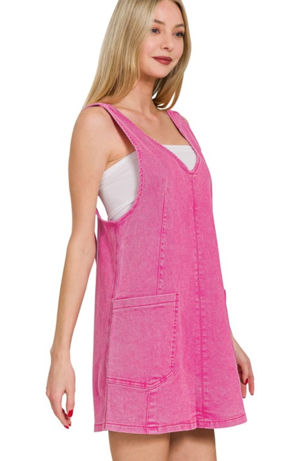 Washed Adjustable Strap Denim Overall Dress