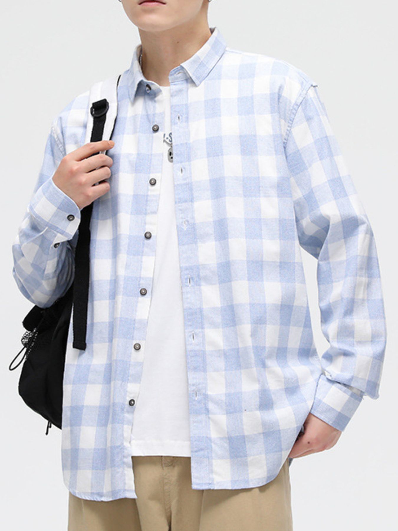 Men's Full Size Casual Plaid Button Up Shirt Plus Size