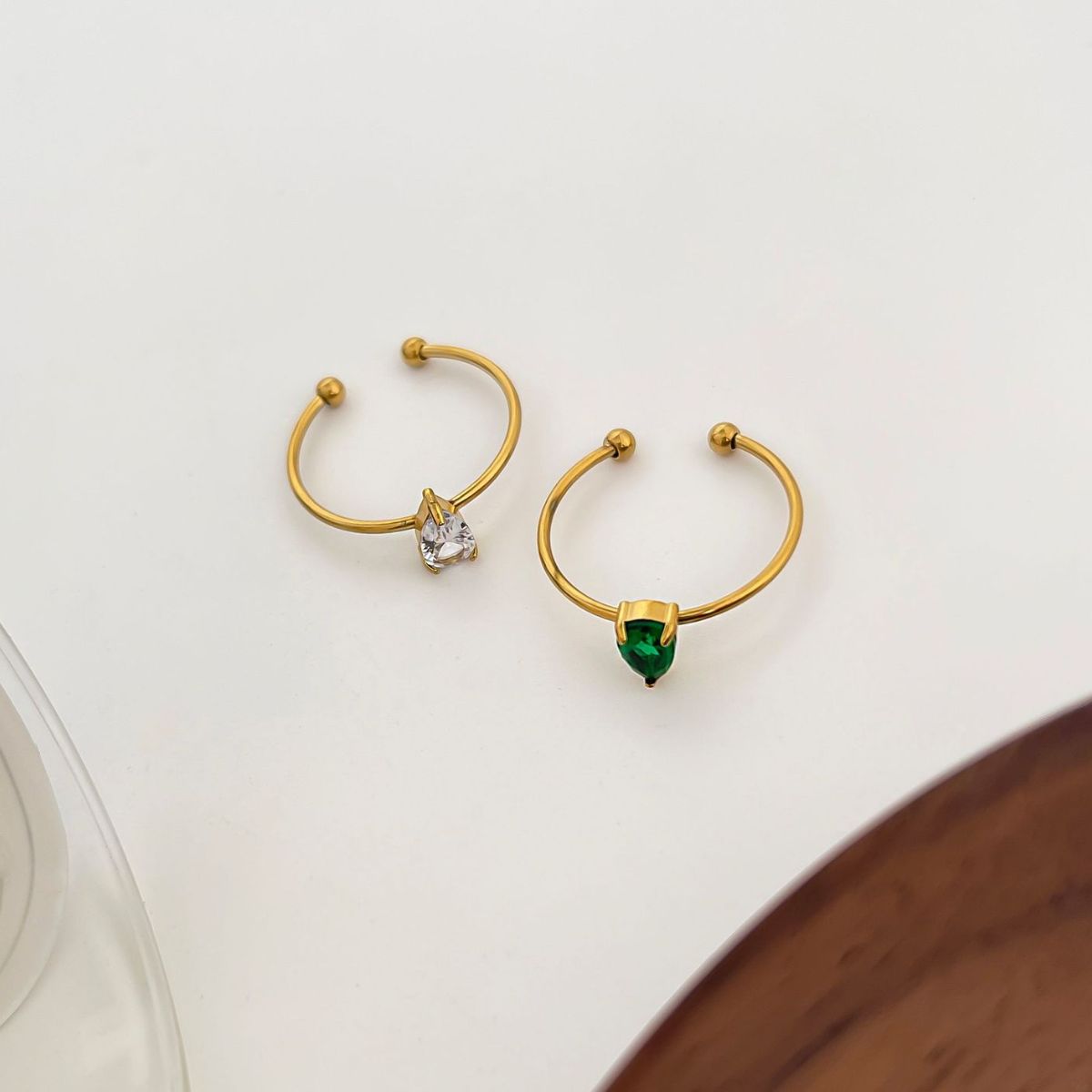 2-Piece 18K Gold-Plated Inlaid Zircon Open Ring