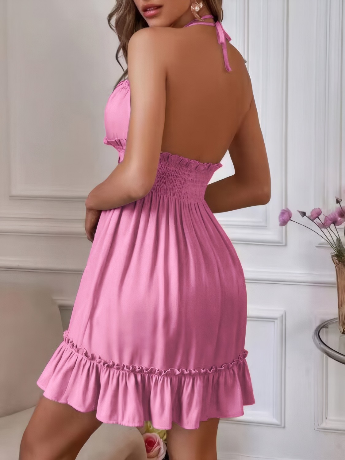 Smocked Halter Neck Mini Dress