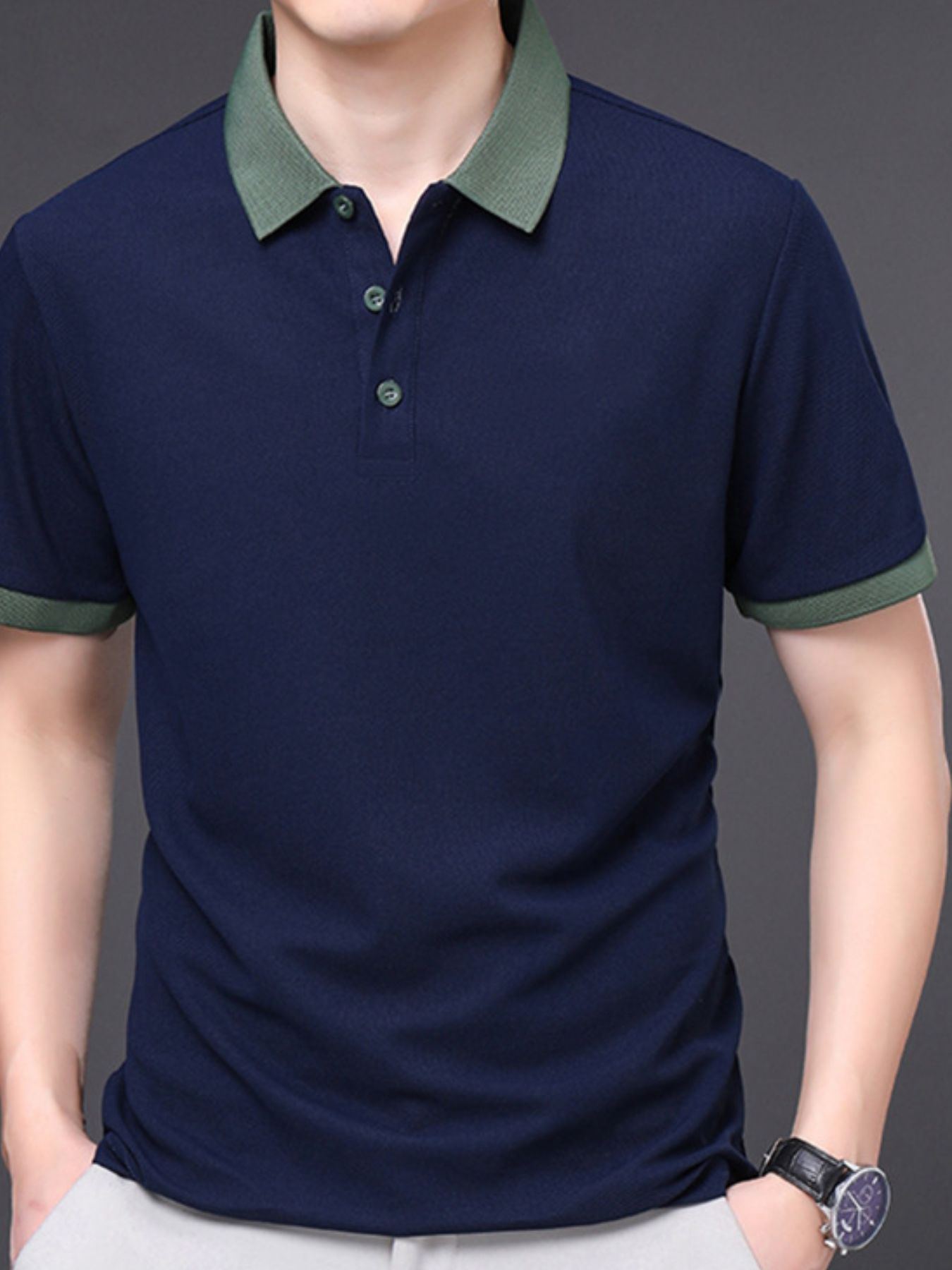 Men's Plus Size Contrast Collar Short Sleeve Polo Shirt