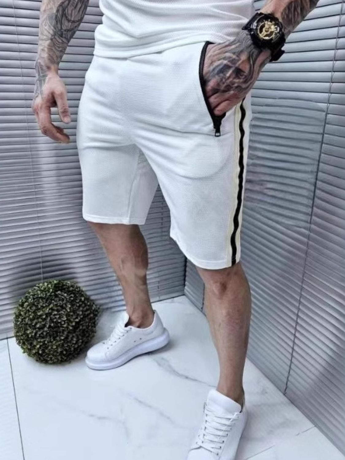 Men's Collared Neck Short Sleeve Top and Shorts Set