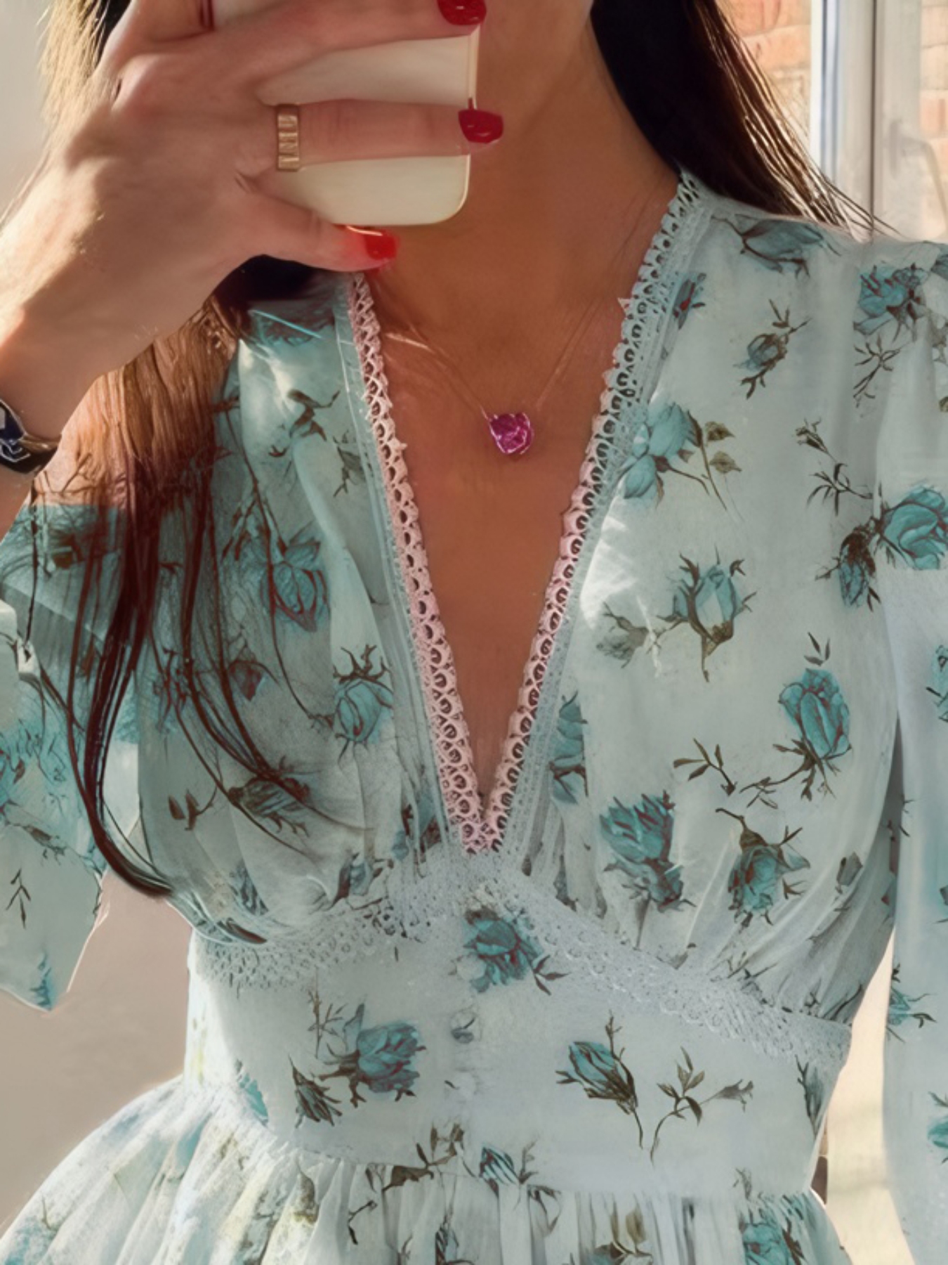 Full Size Floral Print Lace Detail V-Neck Mini Dress Plus SIze