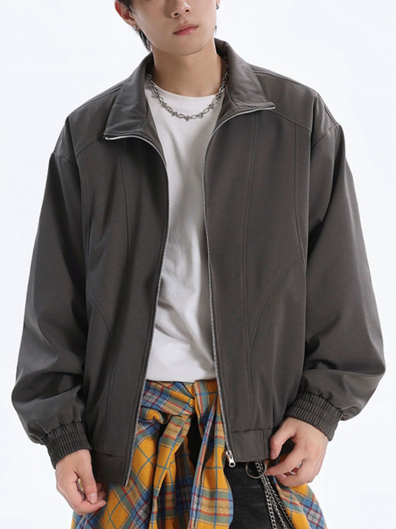 Men's Plus Size Stand Collar Zip Up Jacket