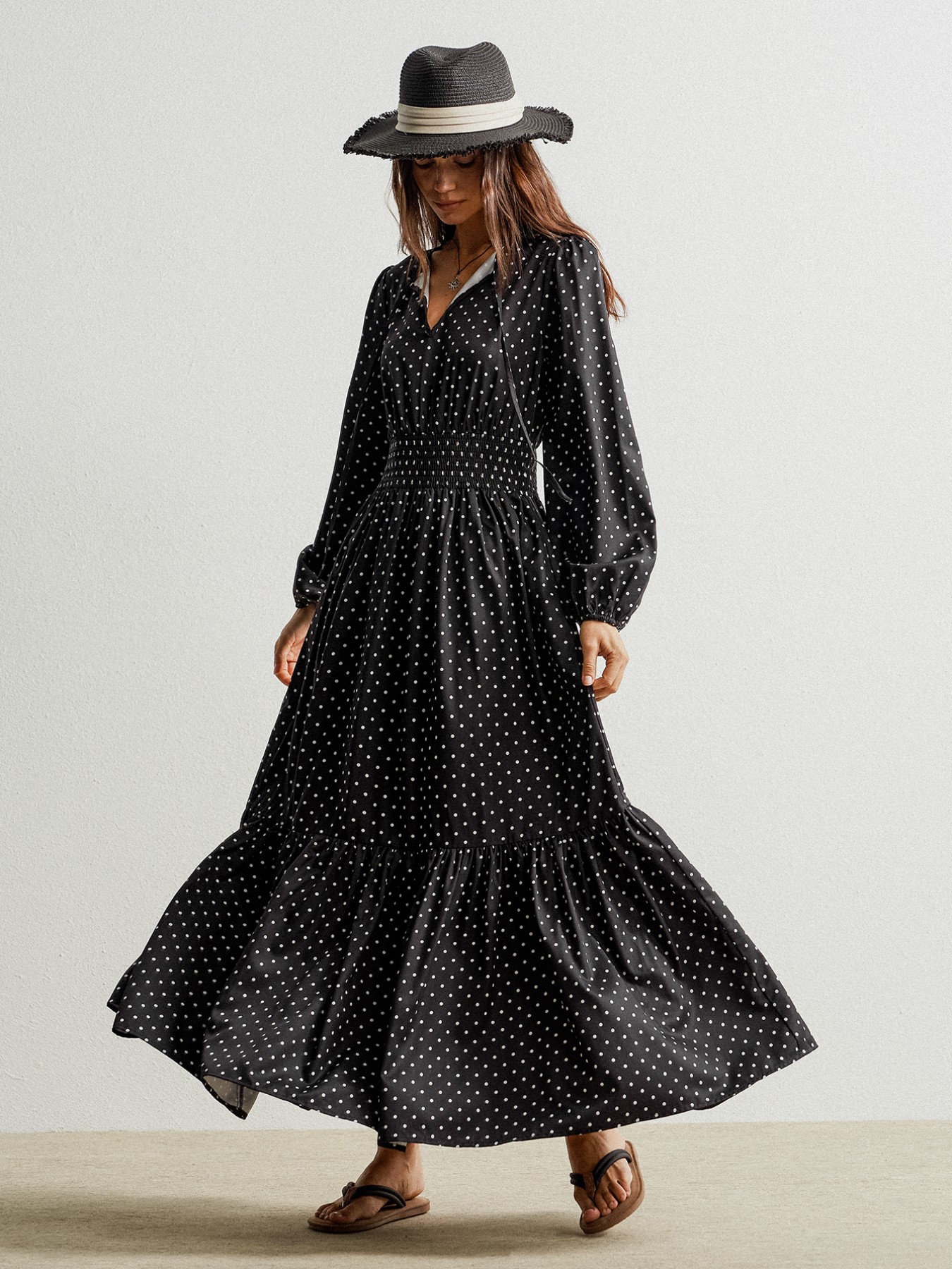 Polka Dot Long Sleeve Maxi Dress