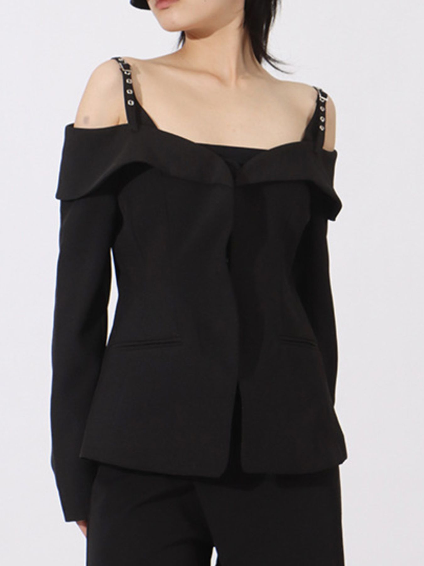 Ruffled Cold Shoulder Long Sleeve Outerwear