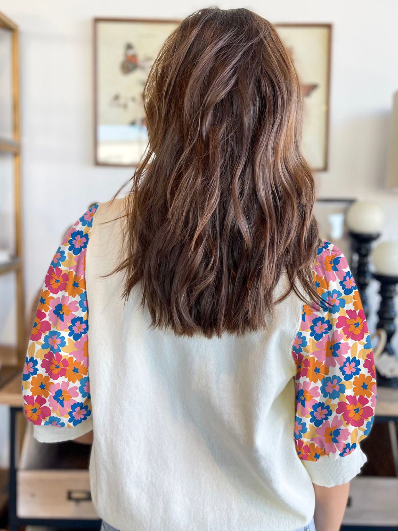 Floral Puff Sleeve Round Neck T-Shirt