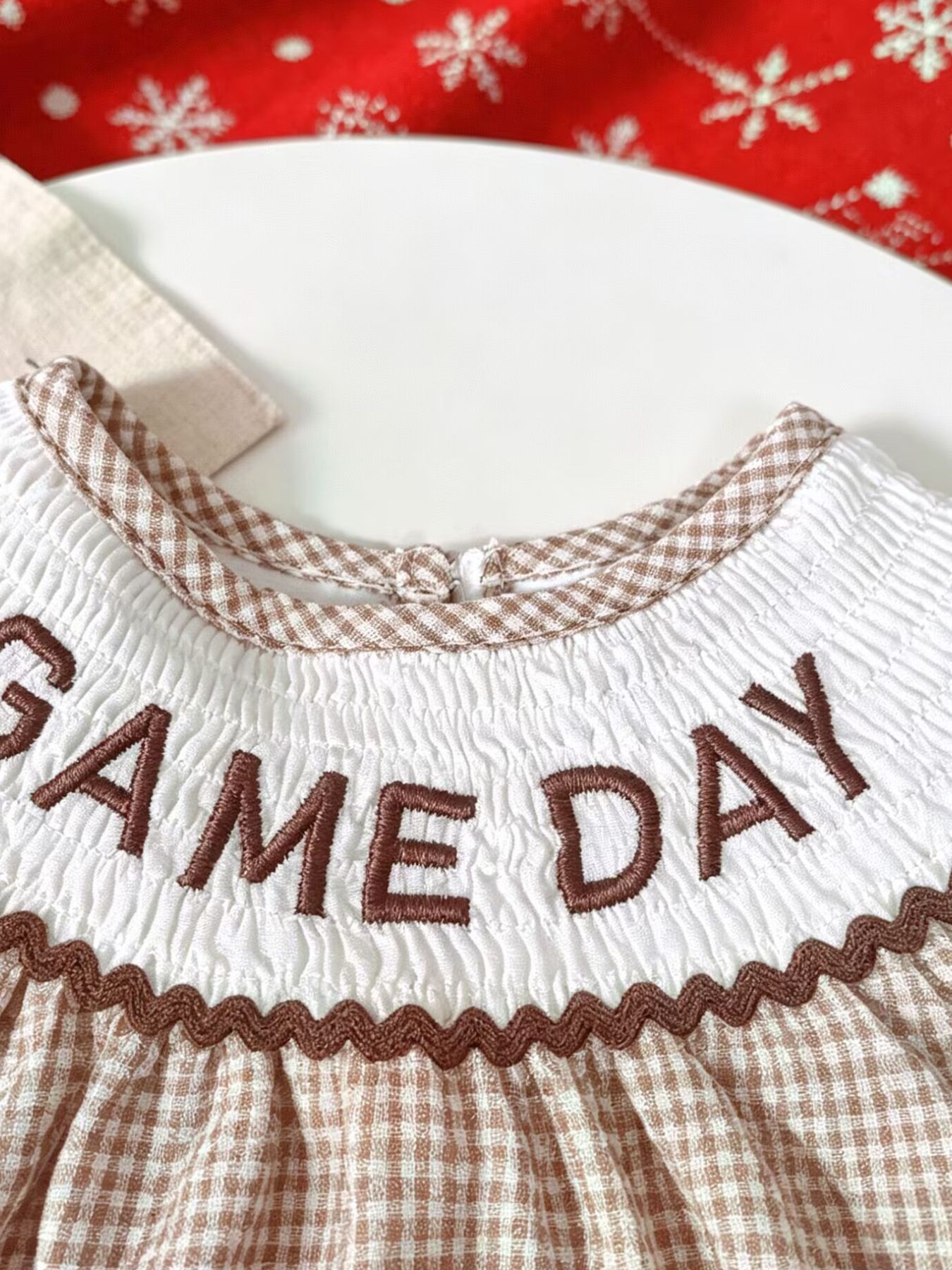 Children's Gingham Football Puff Sleeve Dress 2