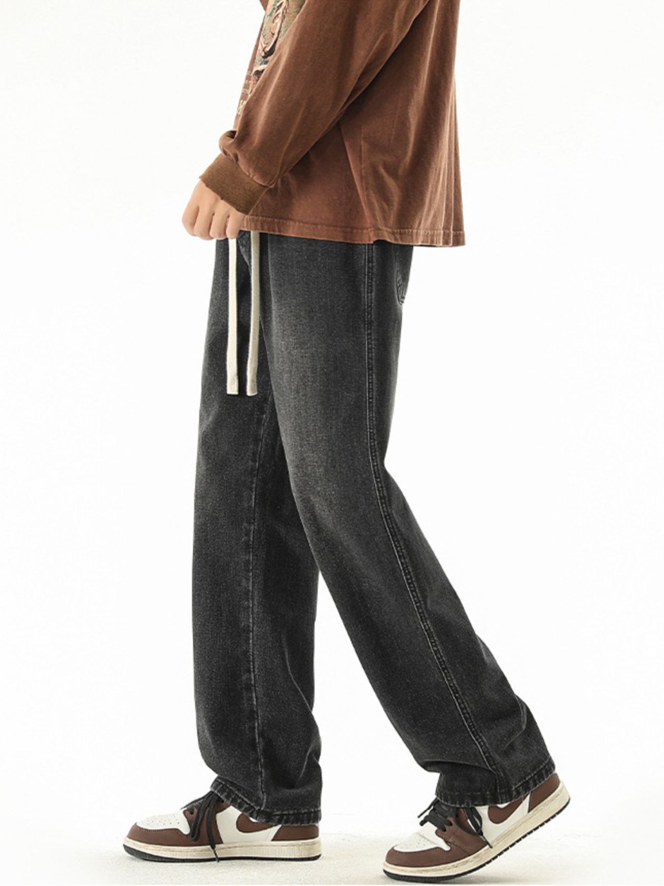 Men's Full Size Wide Leg Drawstring Jeans Plus Size