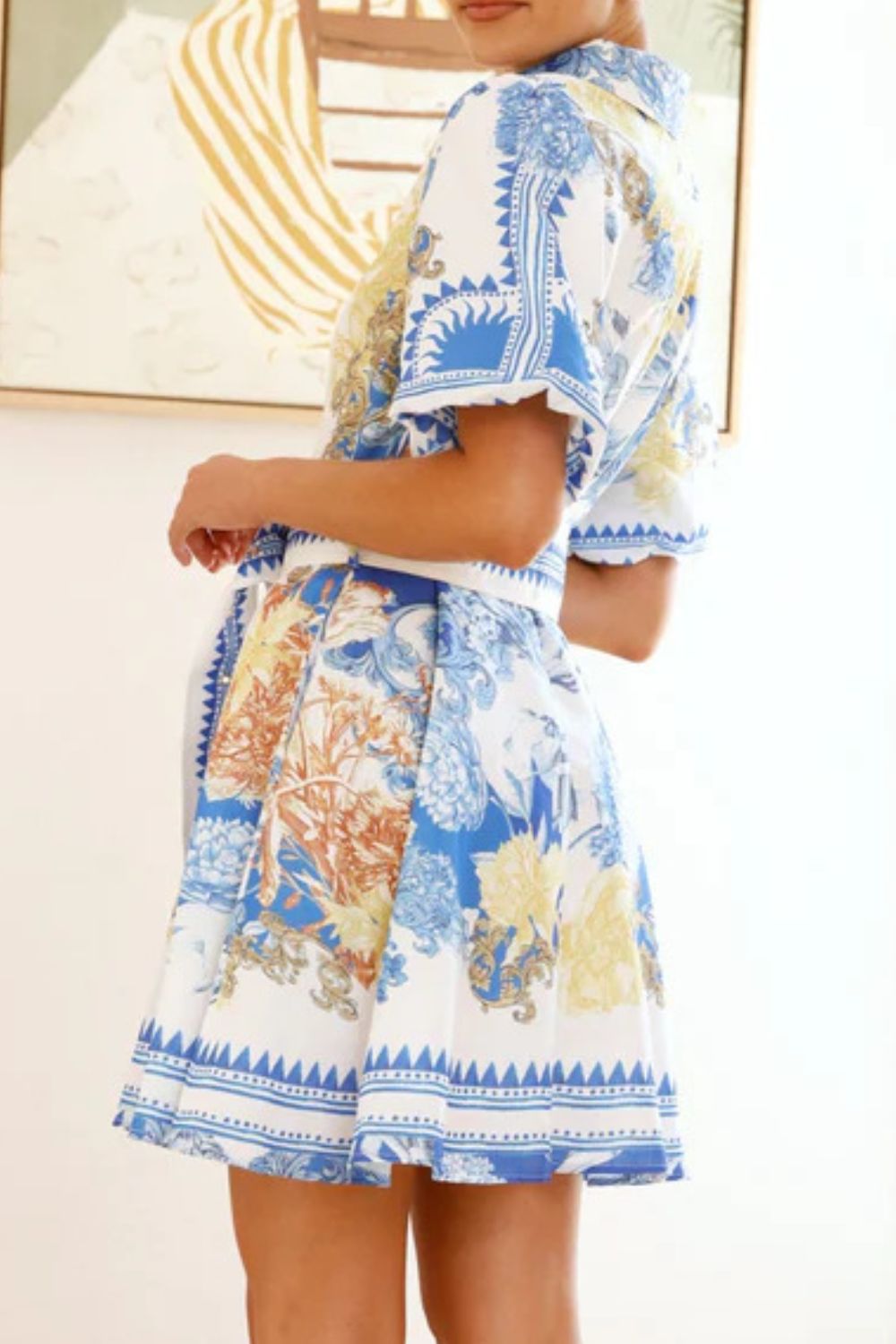 Printed Collared Neck Half Sleeve Dress