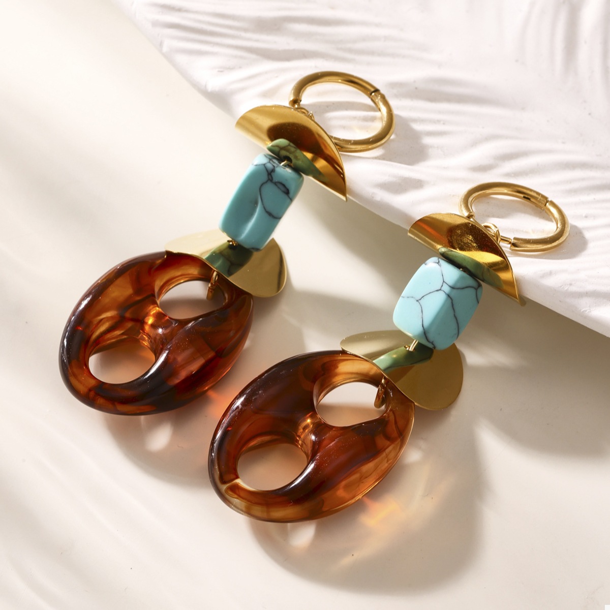 Turquoise Resin Geometric Drop Earrings