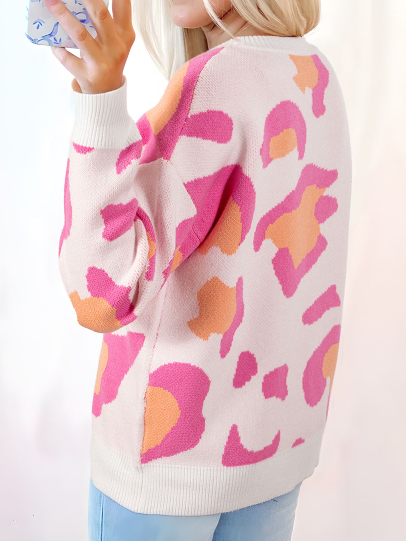 Leopard Print Drop Shoulder Baggy Sweater