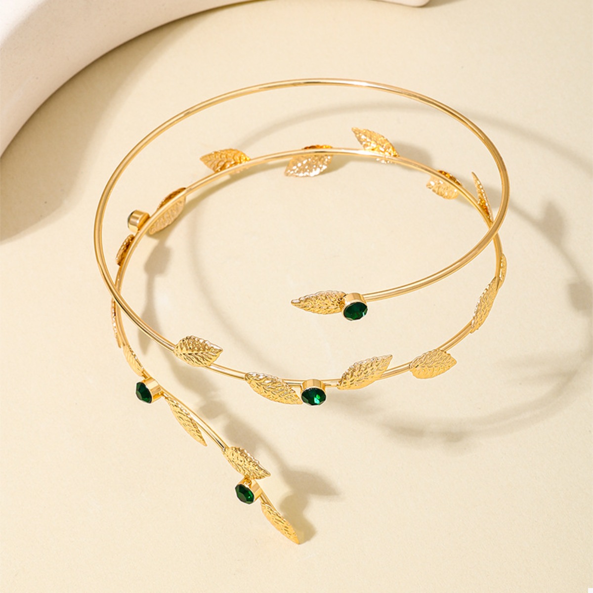 18K Gold-Plated Alloy Rhinestone Leaf Bracelet