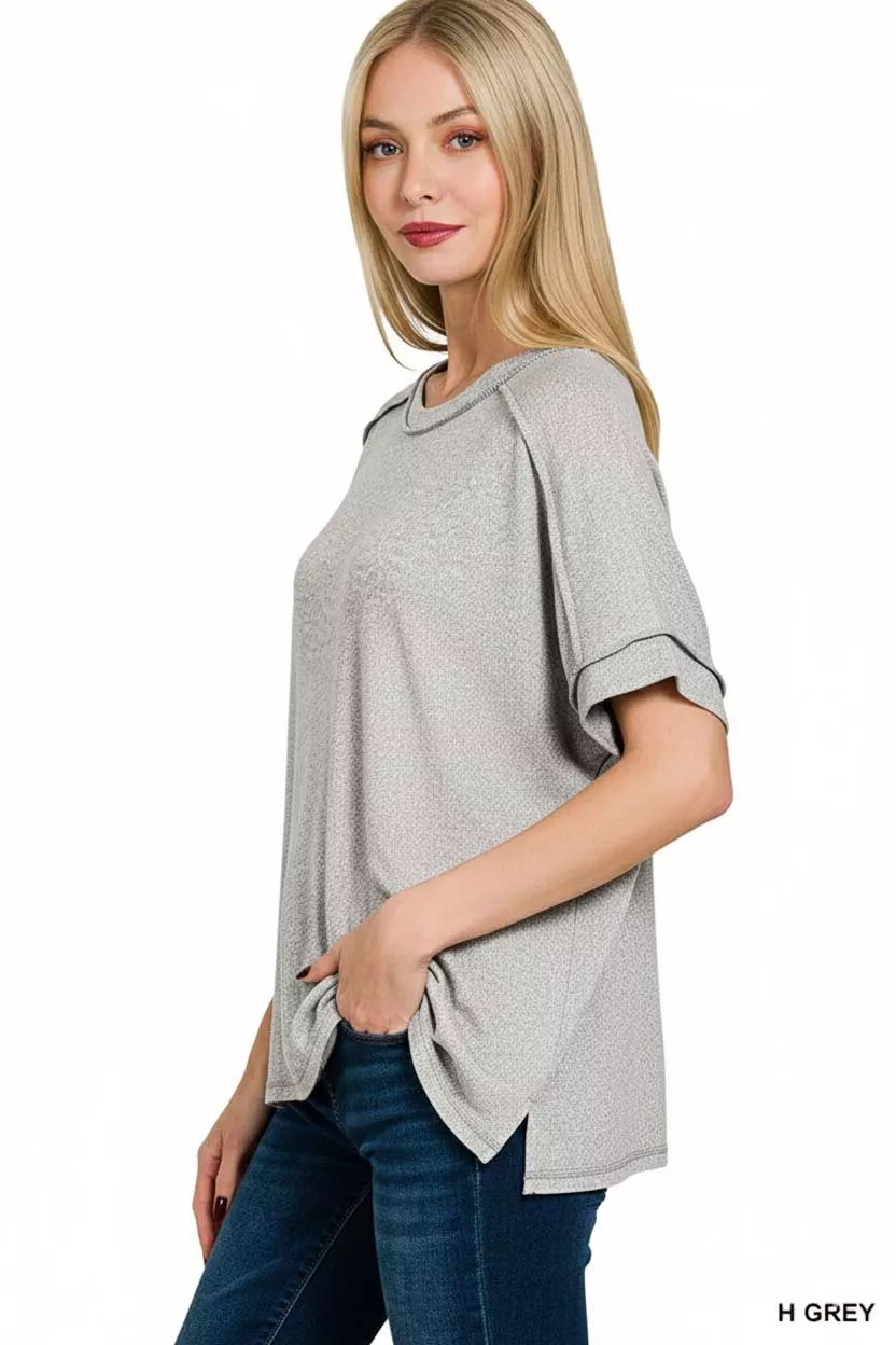 Zenana Full Size Soft Melange Hacci Short Sleeve Hi-Low Tee Plus Size secondary