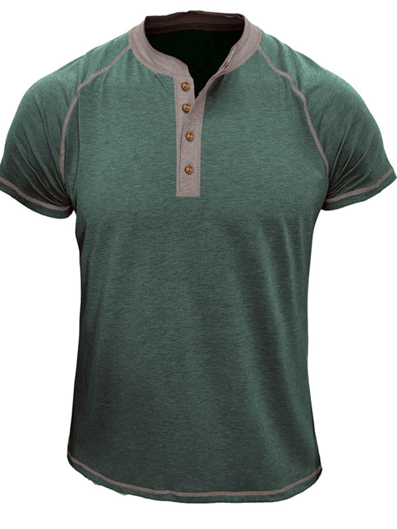 Men's Casual Henley Polo T-Shirt with Contrast Stitching