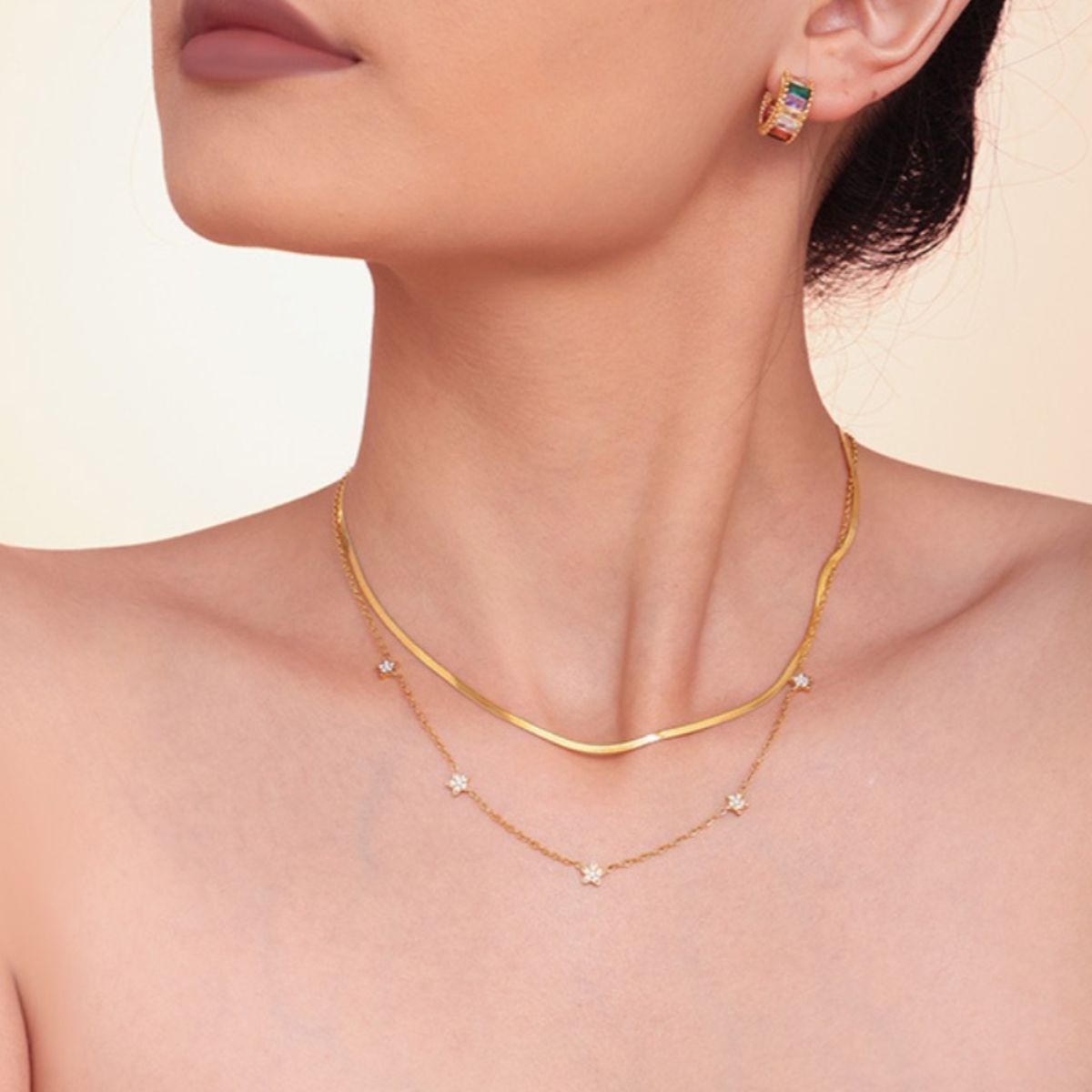 2-Piece 18K Gold-Plated Necklace with Zircon Accents