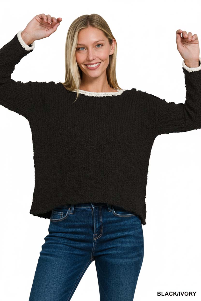 Contrast Trim Cropped Sweater