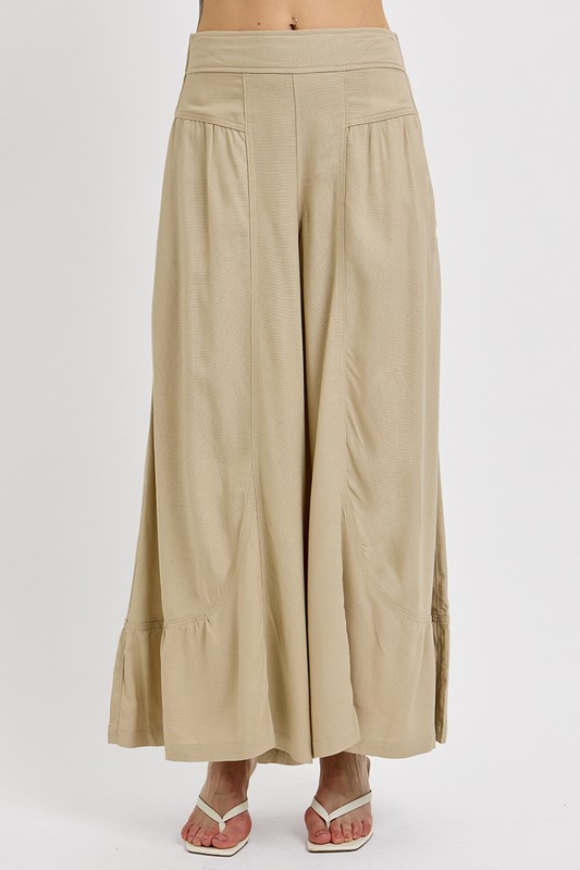 Shirring Detail Wide Leg Pants