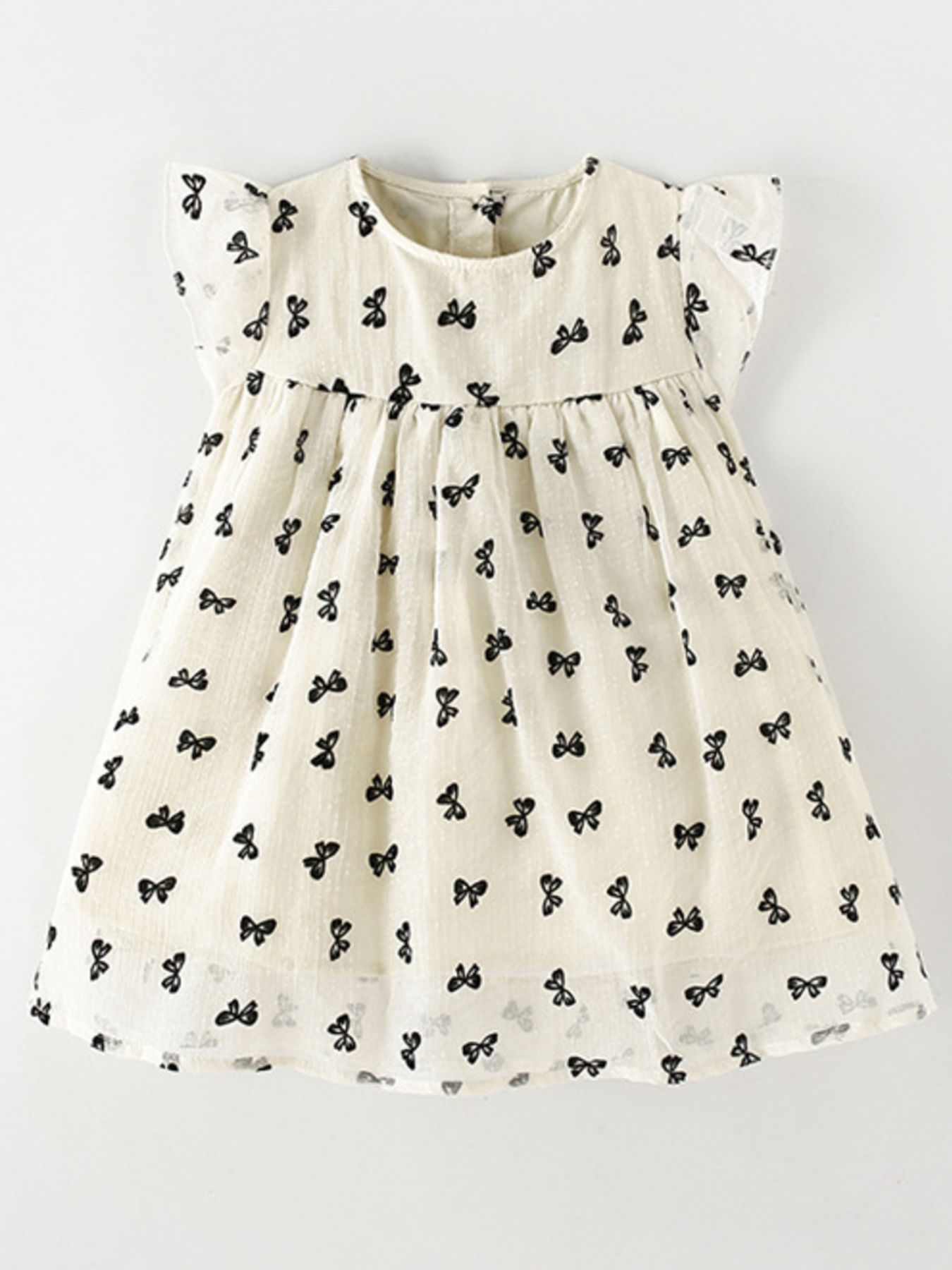 Children's Bow Print Flutter Sleeve Dress 2