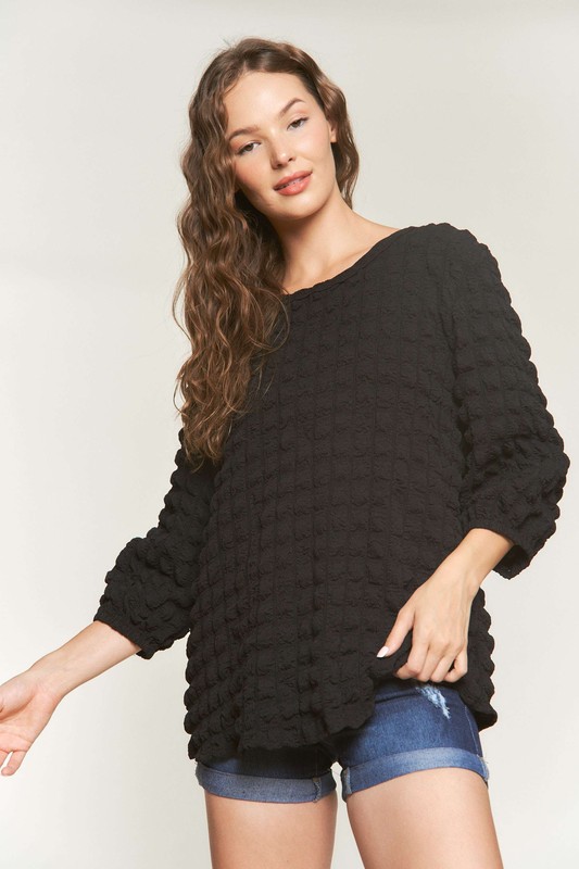 Bubble Texture Round Neck Blouse