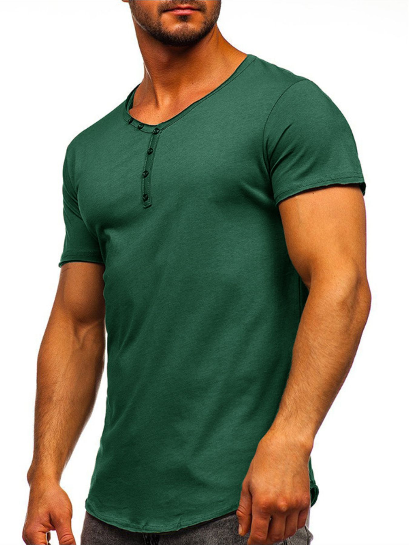 Men's V-Neck Henley Polo T-Shirt