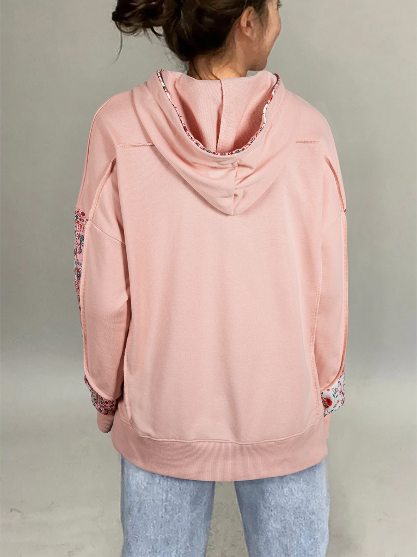 Floral Print Drawstring Long Sleeve Hoodie