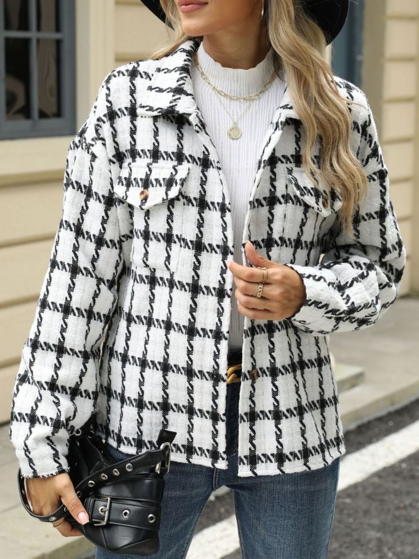 Plaid Button Up Long Sleeve Jacket